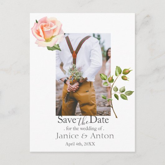 Blush Pink Botanical Save the Date Foto QR Code Briefkaart (Voorkant)
