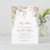 Blush Pink Botanical Wildflower Baby shower Kaart (Staand voorkant)