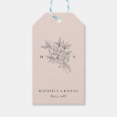 Blush Pink Botanisch Monogram Huwelijk Cadeaulabel (Voorkant)