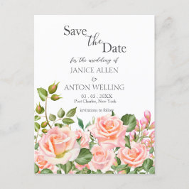 Blush Pink Botanische bruiloft Bewaar de datum Briefkaart