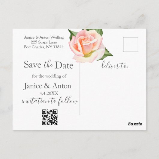 Blush Pink Botanische bruiloft Bewaar de datum Briefkaart (Achterkant)