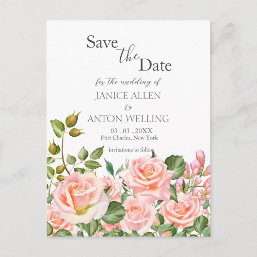 Blush Pink Botanische bruiloft Bewaar de datum Briefkaart (Voorkant)