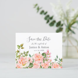 Blush Pink Botanische bruiloft Bewaar de datum Briefkaart