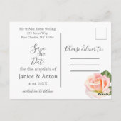 Blush Pink Botanische bruiloft Bewaar de datum Briefkaart (Achterkant)