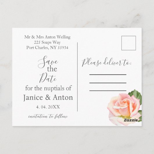 Blush Pink Botanische bruiloft Bewaar de datum Briefkaart (Achterkant)