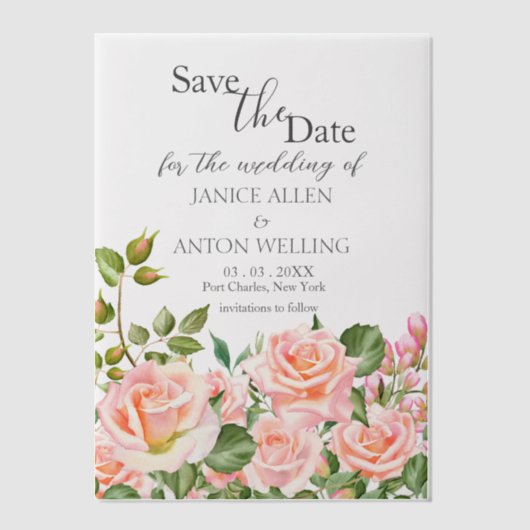 Blush Pink Botanische bruiloft Bewaar de datum Vellum Uitnodigingen (Voorkant)