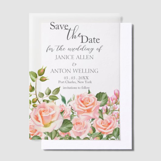 Blush Pink Botanische bruiloft Bewaar de datum Vellum Uitnodigingen (Offset)