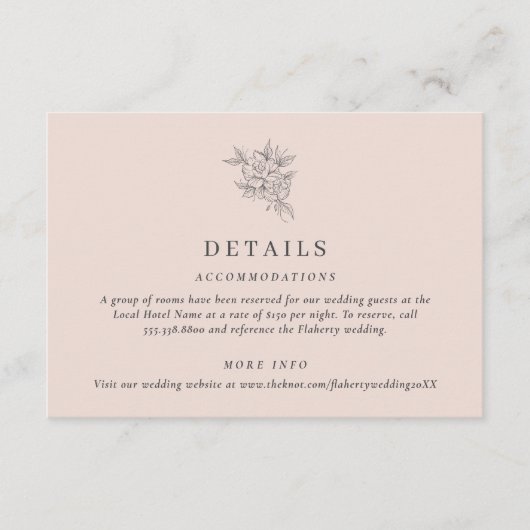 Blush Pink Botanische bruiloft Details Informatiekaartje (Voorkant)