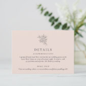 Blush Pink Botanische bruiloft Details Informatiekaartje (Staand voorkant)