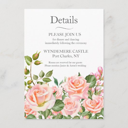 Blush Pink Botanische bruiloft QR-code Informatiekaartje (Voorkant)