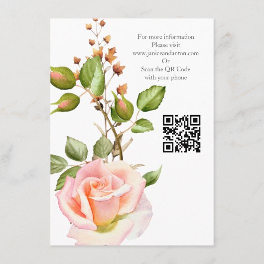 Blush Pink Botanische bruiloft QR-code Informatiekaartje (Achterkant)