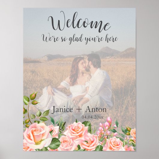 Blush Pink Botanische bruiloft Welkom Foto Poster (Voorkant)