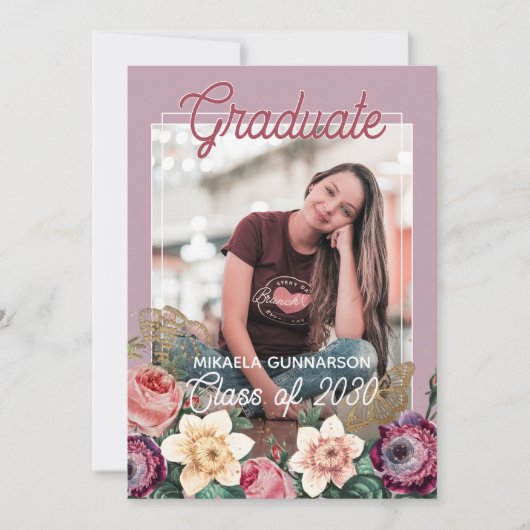  Blush Pink Botanische Floral Boho Afstuderen Aankondiging (Voorkant)