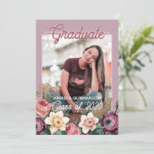  Blush Pink Botanische Floral Boho Afstuderen Aankondiging (Staand voorkant)