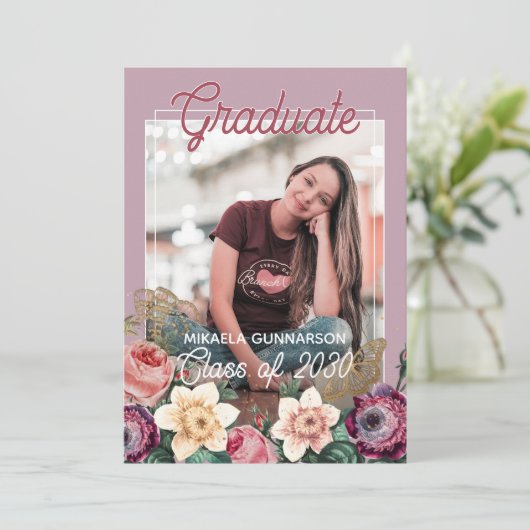 Blush Pink Botanische Floral Boho Afstuderen Aankondiging (Staand voorkant)