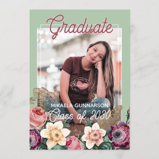 Blush Pink Botanische Floral Boho Afstuderen Aankondiging (Voorkant)