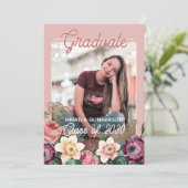  Blush Pink Botanische Floral Boho Afstuderen Aankondiging (Staand voorkant)
