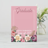  Blush Pink Botanische Floral Boho Afstuderen Aankondiging (Staand voorkant)
