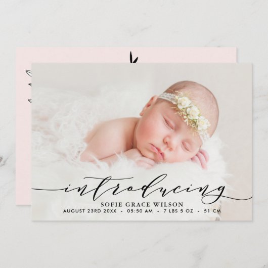 Blush Pink Botanische Foto Aankondiging II (Voorkant / Achterkant)