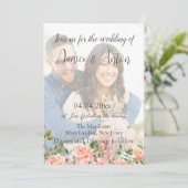 Blush Pink Botanische Foto QR Code Huwelijk Kaart (Staand voorkant)
