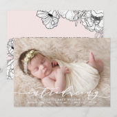 Blush Pink Botanische Fotogeboorte Aankondiging I (Voorkant / Achterkant)