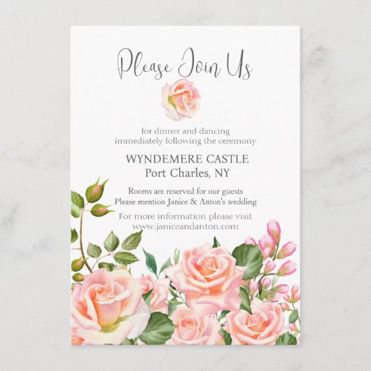 Blush Pink Botanische QR Code Huwelijk Informatiekaartje (Voorkant)