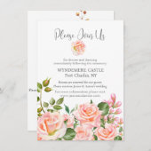 Blush Pink Botanische QR Code Huwelijk Informatiekaartje (Voorkant / Achterkant)