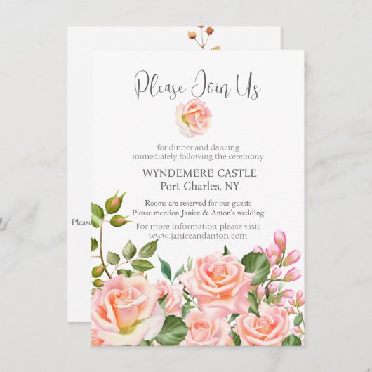 Blush Pink Botanische QR Code Huwelijk Informatiekaartje (Voorkant / Achterkant)