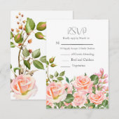 Blush Pink Botanische QR Code Huwelijk RSVP Kaartje (Voorkant / Achterkant)