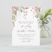 Blush Pink Botanische Waterverf Wildflower Wedding Kaart (Staand voorkant)