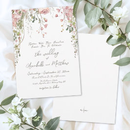 Blush Pink Botanische Waterverf Wildflower Wedding Kaart