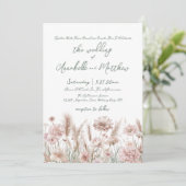 Blush Pink Botanische Wildflowers Boho Wedding Kaart (Staand voorkant)