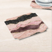 Blush Pink Bourgogne Goud Zwart Glitter Kartonnen Onderzetters (Gekanteld)