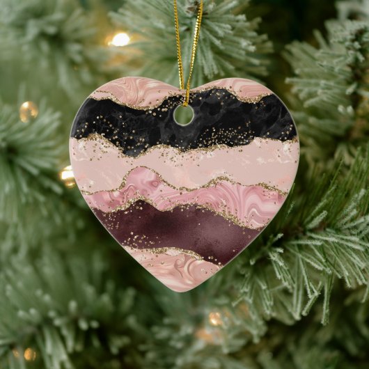 Blush Pink Bourgogne Goud Zwart Glitter Keramisch Ornament (Boom)