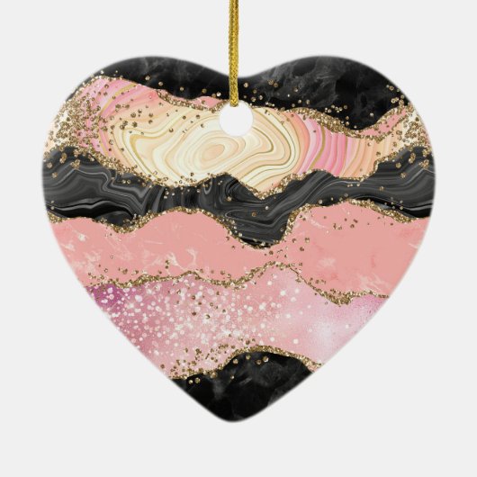 Blush Pink Bourgogne Goud Zwart Glitter Keramisch Ornament (Achterkant)