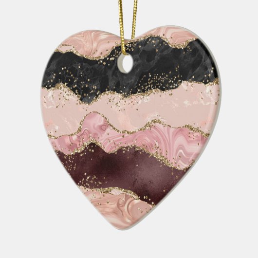 Blush Pink Bourgogne Goud Zwart Glitter Keramisch Ornament (Links)