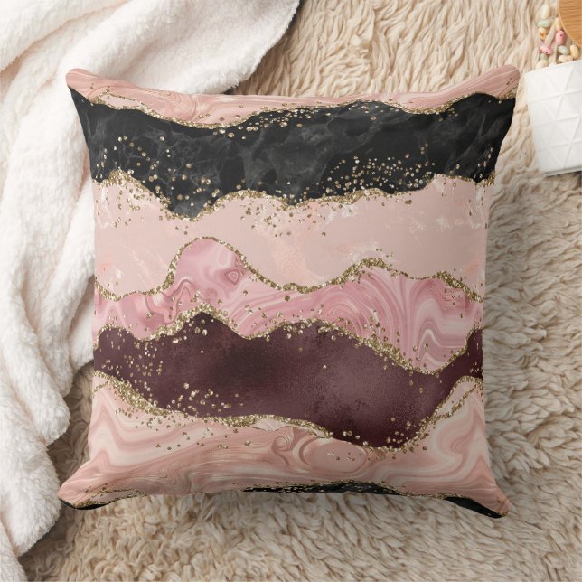 Blush Pink Bourgogne Goud Zwart Glitter Kussen (Deken)