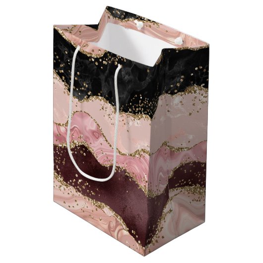 Blush Pink Bourgogne Goud Zwart Glitter Medium Cadeauzakje (Voorkant Gekanteld)