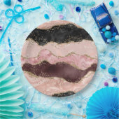 Blush Pink Bourgogne Goud Zwart Glitter Papieren Bordje (Feest)