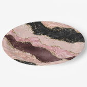 Blush Pink Bourgogne Goud Zwart Glitter Papieren Bordje (Gekanteld)