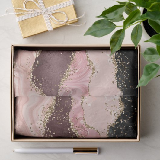 Blush Pink Bourgogne Goud Zwart Glitter Tissuepapier (Geschenk)