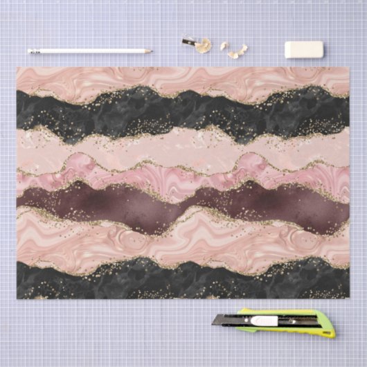 Blush Pink Bourgogne Goud Zwart Glitter Tissuepapier (Craft)