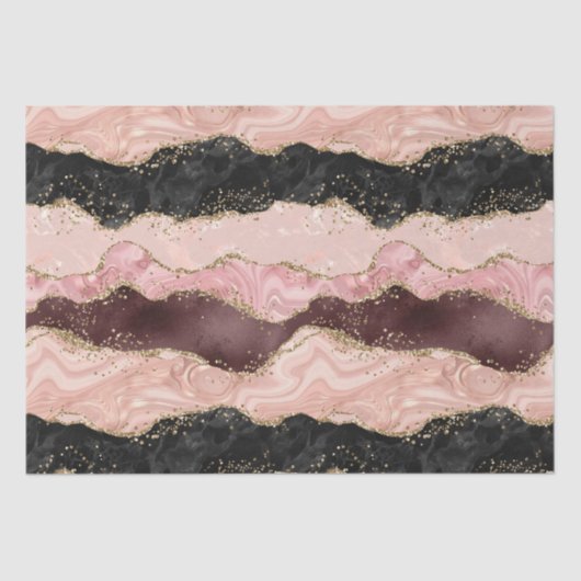 Blush Pink Bourgogne Goud Zwart Glitter Tissuepapier (Voorkant)