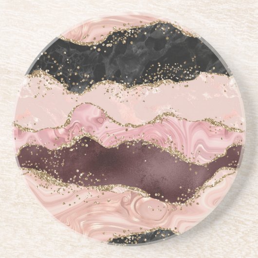 Blush Pink Bourgogne Goud Zwart Glitter Zandsteen Onderzetter (Voorkant)