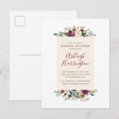 Blush Pink & Bourgogne Red Floral Vrijgezellenfees Uitnodiging Briefkaart (Voorkant / Achterkant)