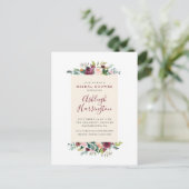 Blush Pink & Bourgogne Red Floral Vrijgezellenfees Uitnodiging Briefkaart (Staand voorkant)