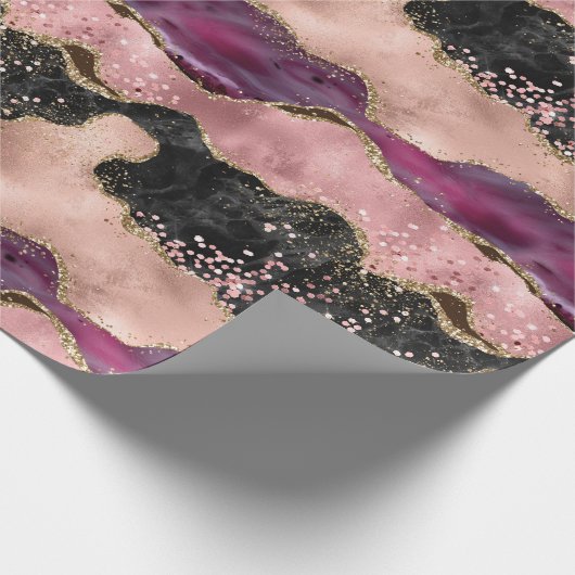 Blush Pink Bourgogne Wijn Goud Zwart Glitter Cadeaupapier (Hoek)