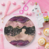 Blush Pink Bourgogne Wijn Goud Zwart Glitter Papieren Bordje (Feest)