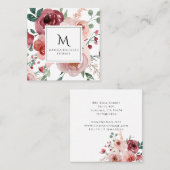 Blush Pink Bourgondië Floral Vierkante Visitekaartje (Voorkant / Achterkant)