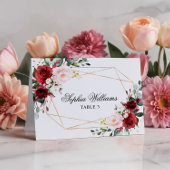 Blush Pink & Bourgondië Roos Wedding Place Card Kaart